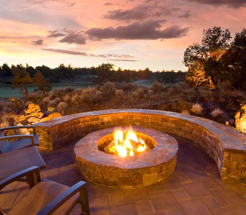 Enjoying the sunset with stone fire pit in Aurora