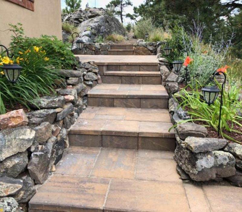 Custom paver walkway installation by Blue Sky Hardscapes in Denver, CO