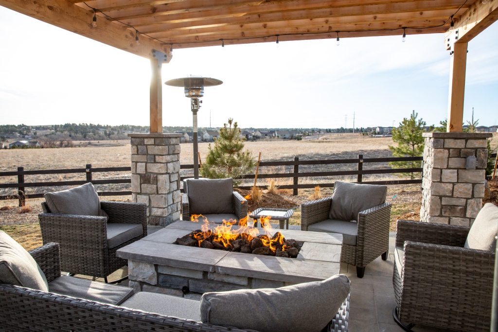 A beautiful Patio with pergola designed by Blue Sky