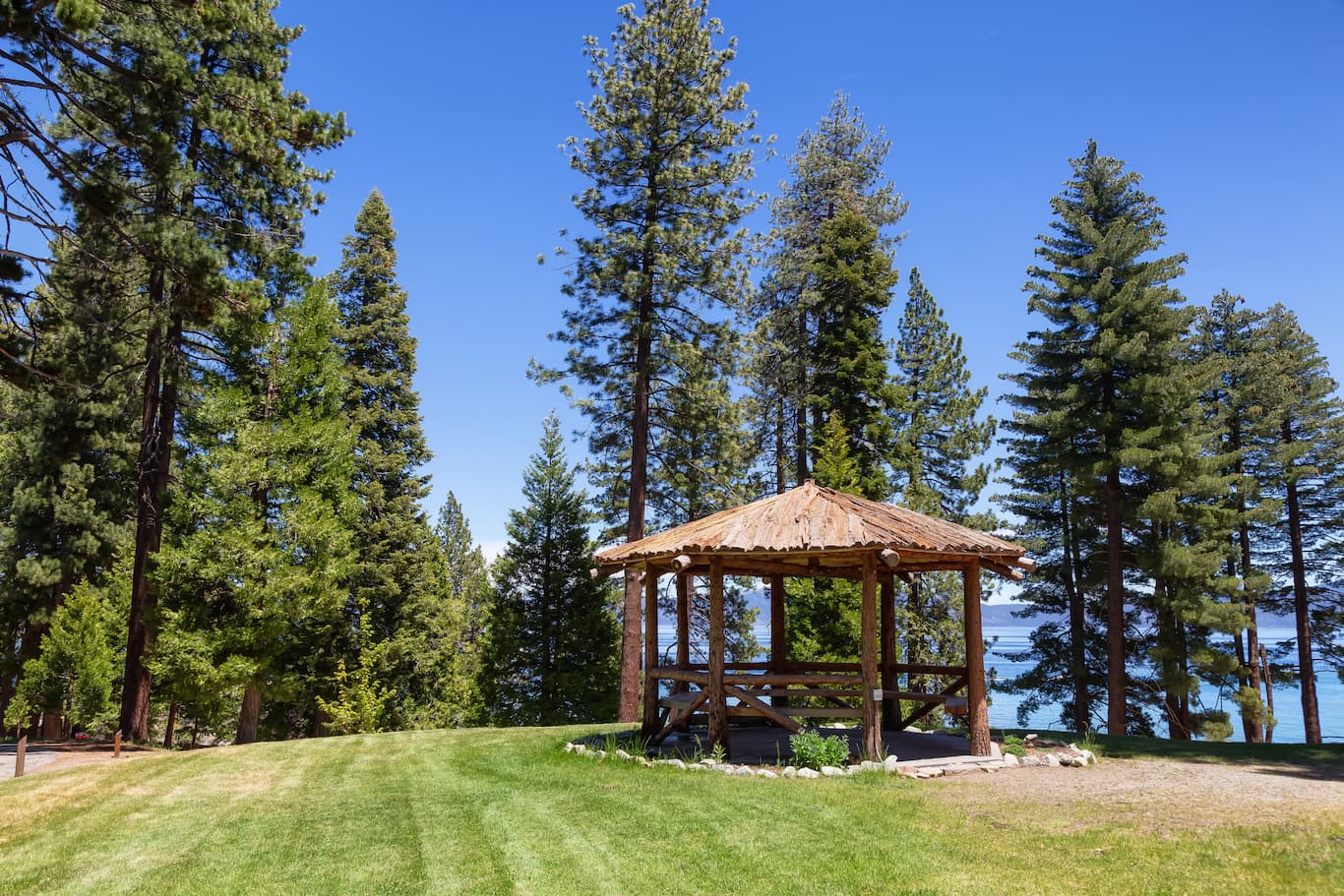 Gazebo in Lakesize and tall trees in Denver